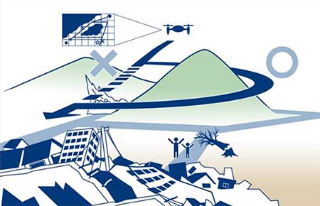 Rescue vehicle route search using a flying robot